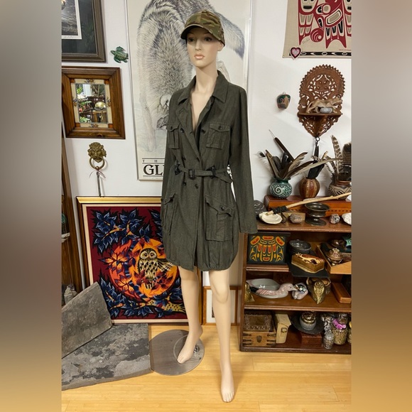 Dark Green Military Style Button Down Jacket - Picture 2 of 12